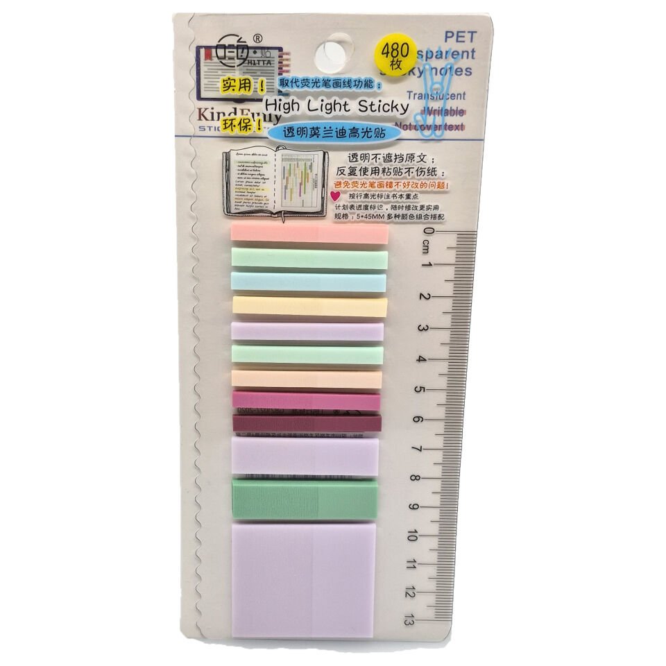 İnce Şerit Şeffaf Renkli Postit Post-it Post It. Kitap Ayracı Ayraç Postit Sticker Not Kağıdı 480 Yaprak